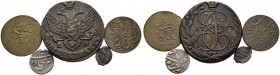 5 Stücke: RUSSLAND. Silberne Tropfkopeke, Cu-5 Kopeken 1793 -Ekaterinburg- sowie 3 lokal­russische Prägungen. CHORESM, 25 Rubel 1339 AH sowie BUKHARA,...