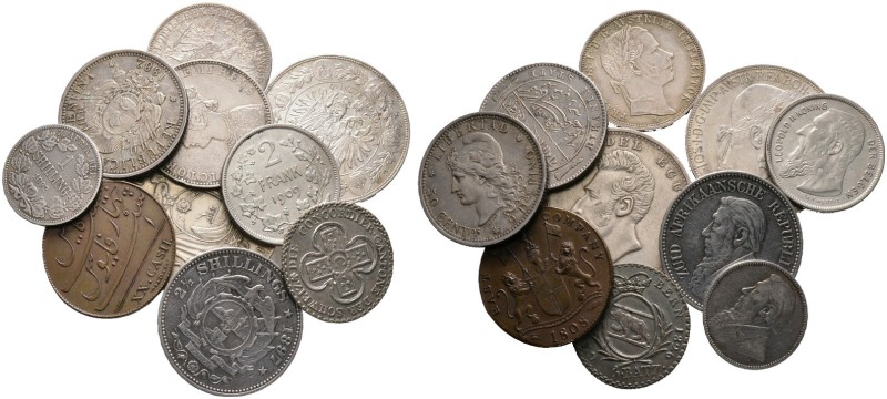 10 Stücke: ARGENTINIEN, 50 Centavos 1882; BELGIEN, 2 Franken 1909; BIKANIR STATE...