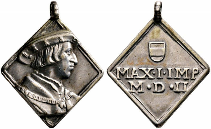 Haus Habsburg. Maximilian I. 1490/93-1519. Silberne Medaillenklippe 1502 (entsta...