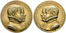 Haus Habsburg. Maximilian II. 1564-1576. Vergoldete Silbermedaille o.J. (1577) von Antonio Abondio, auf seine vier Söhne. Die Brustbilder von Matthias...