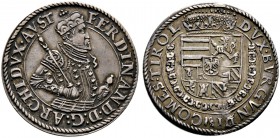 Haus Habsburg. Erzherzog Ferdinand 1564-1595. 1/4 Taler o.J. -Hall-. Harnisch mit Sternchendekor. MT 248. feine Patina, fast vorzüglich