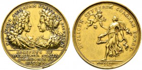 Haus Habsburg. Josef I. 1705-1711. Goldmedaille zu 12 Dukaten 1699 von P.H. Müller, auf die Vermählung mit Wilhelmine Amalie von Braunschweig sowie de...