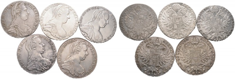 Haus Habsburg. Maria Theresia 1740-1780. Lot (5 Stücke): Maria-Theresien-Taler 1...
