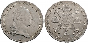 Haus Habsburg. Franz II. 1792-1806. Kronentaler 1795 -Günzburg-. Her. 484, J. 134, Dav. 1180, Reißen. 86. 
selten in dieser Erhaltung, vorzüglich-präg...