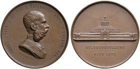 Haus Österreich. Franz Josef I., Kaiser von Österreich 1848-1916. Bronzemedaille (Dosenmedaille) 1873 von A. Scharff, auf die Weltausstellung in Wien....
