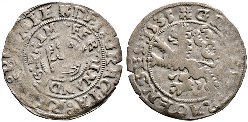 Böhmen, Mähren und Erzgebirge. Ferdinand I. 1526-1564. Prager Groschen 1535 -Kut...