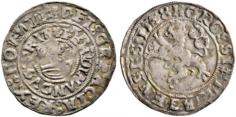 Böhmen, Mähren und Erzgebirge. Ferdinand I. 1526-1564. Prager Groschen 1538 -Kut...