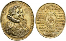 Böhmen, Mähren und Erzgebirge. Friedrich V. der "Winterkönig" 1619-1620. Hochovale, vergoldete Silbermedaille 1619 von Christian Maler (Nürnberg), auf...