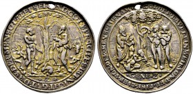 Böhmen, Mähren und Erzgebirge. ALLGEMEIN. Silbermedaille o.J. (um 1535) von Hieronymus Magdeburger (unsigniert), auf den Sündenfall. Gottvater und Ada...