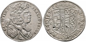 ANHALT-ZERBST. Carl Wilhelm 1667-1718. Gulden zu 2/3 Taler 1676 -Zerbst-. Ähnlich wie vorher, jedoch verändertes Brustbild mit gut sichtbarem, geniete...