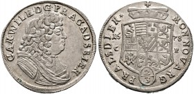 ANHALT-ZERBST. Carl Wilhelm 1667-1718. Gulden zu 2/3 Taler 1678 -Zerbst-. Ähnlich wie vorher, jedoch das Brustbild unterbricht nur unten die Aversumsc...