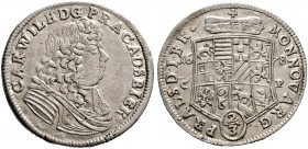 ANHALT-ZERBST. Carl Wilhelm 1667-1718. Gulden zu 2/3 Taler 1678 -Zerbst-. Ähnlich wie vorher, jedoch minimal variant. Mann 252 var. (Interpunktion), D...