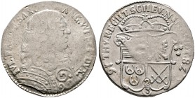 LAUENBURG. Julius Franz 1666-1689. Gulden zu 2/3 Taler 1678. Brustbild im Harnisch nach rechts / Quadrierter Wappenschild unter Fürstenhut, rechts im ...