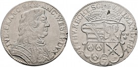LAUENBURG. Julius Franz 1666-1689. Gulden zu 2/3 Taler 1678. Ähnlich wie vorher, jedoch leicht geändertes Brustbild, das die Umschrift (mit ANC!) oben...