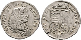 MAGDEBURG (Erzbistum). August von Sachsen-Weissenfels 1638-1680. Gulden zu 2/3 Taler 1675 -Halle-. Brustbild nach rechts, darunter die Jahreszahl / Me...