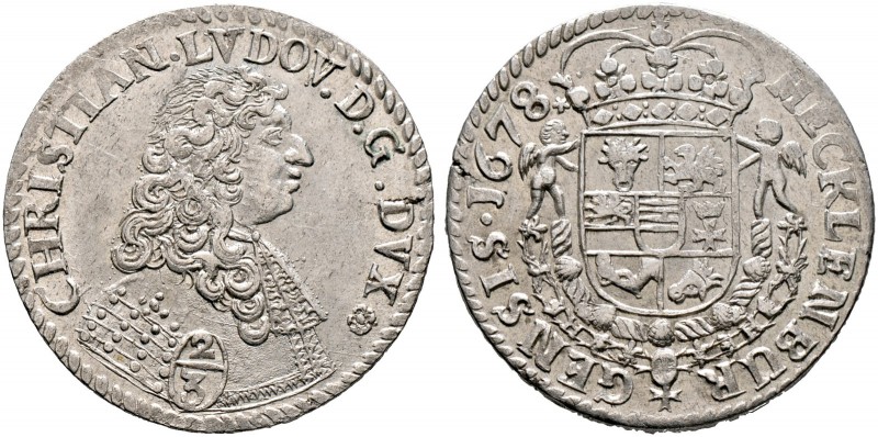 MECKLENBURG-SCHWERIN. Christian Ludwig I. 1658-1692. Gulden zu 2/3 Taler 1678 -R...