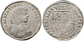 SACHSEN-COBURG. Albrecht III. 1680-1699. Gulden zu 2/3 Taler 1686 -Coburg-. Brustbild im Harnisch mit Mantel nach rechts / Mehrfeldiger Wappenschild u...
