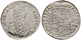 SACHSEN-EISENACH. Johann Georg II. 1686-1698. Gulden zu 2/3 Taler 1690. Brustbild im Harnisch mit Mantel nach rechts / Mehrfeldiger Wappenschild unter...
