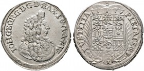 SACHSEN-EISENACH. Johann Georg II. 1686-1698. Gulden zu 2/3 Taler 1691 (aus 1690 umgeschnitten). Ähnlich wie vorher, jedoch geändertes Brustbild, auf ...