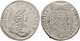 SACHSEN-EISENACH. Johann Georg II. 1686-1698. Gulden zu 2/3 Taler 1691. Ähnlich wie vorher, jedoch leicht geändertes Brustbild. Slg. Mers. 4072, Dav. ...