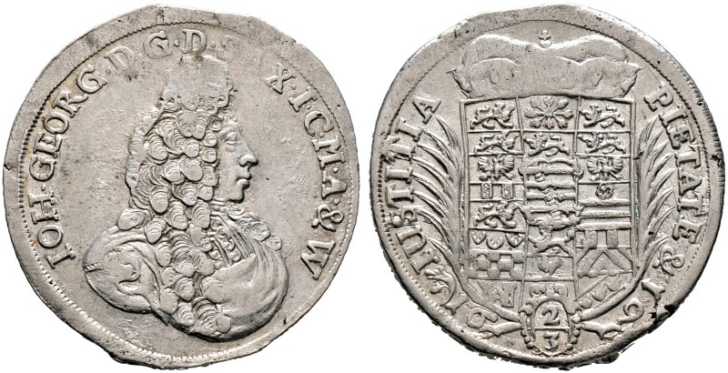 SACHSEN-EISENACH. Johann Georg II. 1686-1698. Gulden zu 2/3 Taler 1691. Wie vorh...