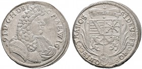SACHSEN-RÖMHILD. Heinrich III. 1680-1710. Gulden zu 2/3 Taler 1691 -Römhild-. Ähnlich wie vorher, jedoch leicht variierend (Brustbild, Drapierung, Wer...