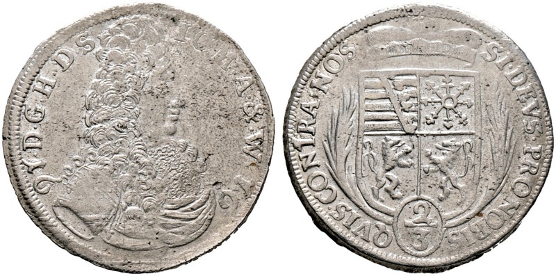SACHSEN-RÖMHILD. Heinrich III. 1680-1710. Gulden zu 2/3 Taler 1691 -Römhild-. Äh...