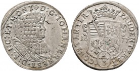 SACHSEN-WEIMAR-EISENACH. Johann Ernst 1662-1683. Gulden zu 2/3 Taler 1677 -Weimar-. Ähnlich wie vorher, jedoch leicht geändertes Brustbild mit größere...
