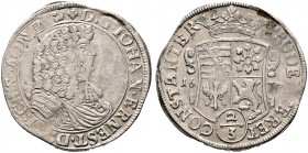 SACHSEN-WEIMAR-EISENACH. Johann Ernst 1662-1683. Gulden zu 2/3 Taler 1677 -Weimar-. Ähnlich wie vorher. Koppe 394, Slg. Mers. 3918ff, Dav. 892.
minima...