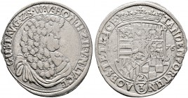 SAYN-WITTGENSTEIN. Gustav 1657-1701. Gulden zu 2/3 Taler 1676 -unbestimmte Münzstätte-. Brustbild im Harnisch mit Mantel nach rechts / Mehrfeldiger Wa...