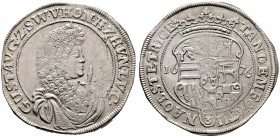 SAYN-WITTGENSTEIN. Gustav 1657-1701. Gulden zu 2/3 Taler 1676 -unbestimmte Münzstätte-. Ähnlich wie vorher, jedoch schmaleres Brustbild und beidseitig...
