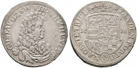 SAYN-WITTGENSTEIN. Gustav 1657-1701. Gulden zu 2/3 Taler 1676 -unbestimmte Münzstätte-. Ähnlich wie vorher, jedoch leicht variierend auf kleinerem Sch...