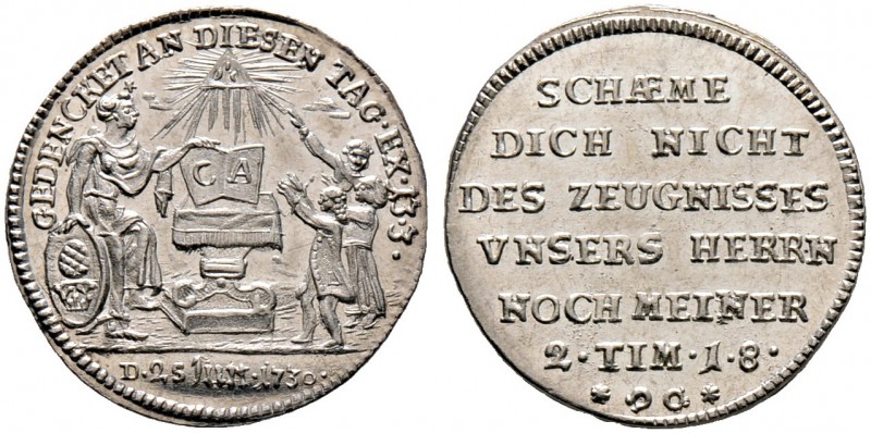 Augsburg, Stadt. Silberabschlag vom Dukat 1730. Auf das Konfessionsjubiläum. Bes...