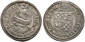 Baden-Baden. Wilhelm 1622-1677. 12 Kreuzer 1624. Geharnischtes Brustbild mit Mühlsteinkragen nach rechts / Spanischer Wappenschild, darüber Jahreszahl...