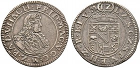 Baden-Durlach. Friedrich VII. Magnus 1677-1709. Dreibätzner zu 12 Kreuzer o.J. -Emmendingen-. Wiel. 588. 
selten, feine Patina, sehr schön-vorzüglich...