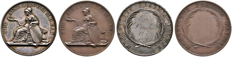 Baden-Durlach. Ludwig 1818-1830. Lot (2 Stücke): Silberne Schulprämienmedaille o...