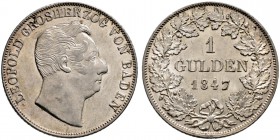 Baden-Durlach. Leopold 1830-1852. Gulden 1847. AKS 95, J. 62. vorzüglich-Stempelglanz