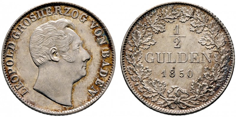 Baden-Durlach. Leopold 1830-1852. 1/2 Gulden 1850. AKS 98, J. 61. leichte Tönung...