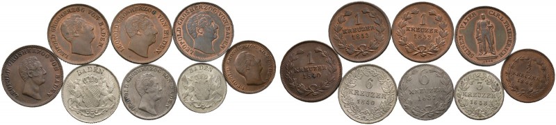 Baden-Durlach. Leopold 1830-1852. Lot (8 Stücke): 6 Kreuzer 1837 und 1840, 3 Kre...