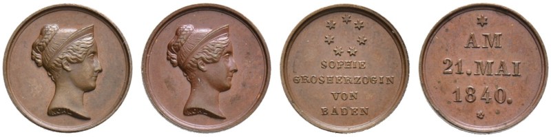 Baden-Durlach. Leopold 1830-1852. Lot (2 Stücke): Bronzene Miniaturmedaille o.J....