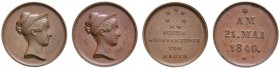 Baden-Durlach. Leopold 1830-1852. Lot (2 Stücke): Bronzene Miniaturmedaille o.J. (1839) von L. Kachel, auf die Geburt ihres siebenten Kindes. Büste na...