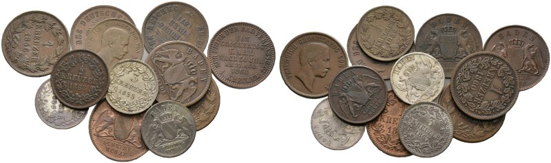 Baden-Durlach. Friedrich I. 1852-1907. Lot (12 Stücke): 3 Kreuzer 1855 (2x) Prin...
