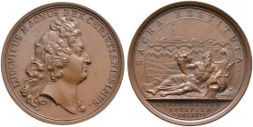 Baden-Französische Medaillen mit Bezug zu Baden. Bronzemedaille 1681 mit Signatur LI (nach Mauger), auf die Wiedereinführung des katholischen Gottesdi...