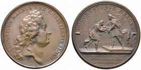 Baden-Französische Medaillen mit Bezug zu Baden. Bronzemedaille 1688 von Mauger und Bernard, auf die Eroberung von 20 Städten in Deutschland (dabei He...