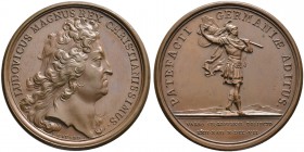 Baden-Französische Medaillen mit Bezug zu Baden. Bronzemedaille 1707 von Mauger und Dollin, auf die Vertreibung des badischen Markgrafen aus den Linie...