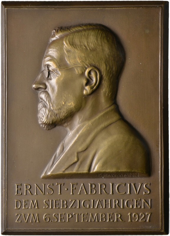 Badische Personen. Fabricius, Ernst *1857, † 1942. Einseitige Bronzeplakette 192...
