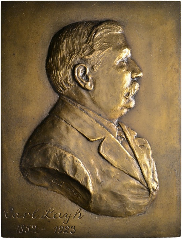Badische Personen. Layh, Carl *1852, †1923. Einseitige Bronzeplakette 1923 mit e...