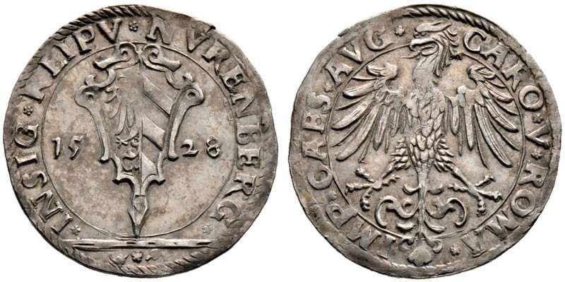 Nürnberg, Stadt. Zehner, sogen. Knacken 1528. Ähnlich wie vorher. Ke. 133, Slg. ...