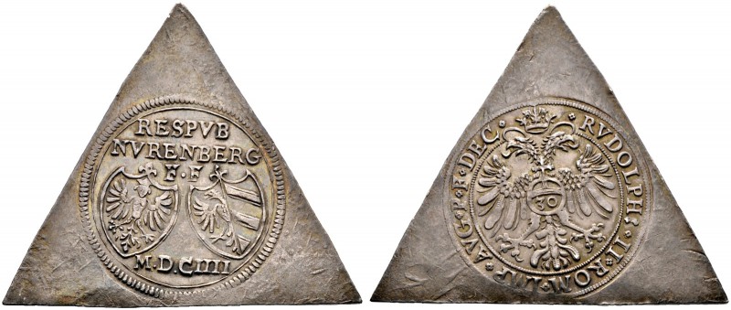 Nürnberg, Stadt. Dreieckige Klippe vom 1/2 Reichsguldiner 1604. Ke. 159 Anm. (di...
