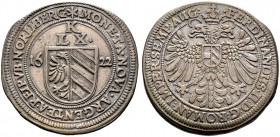 Nürnberg, Stadt. Kipper-Gulden zu 60 Kreuzer 1622. Münzmeister H.Chr. Lauer (Stern). Wappen zwischen geteilter Jahreszahl, oben die Wertangabe LX / Ge...